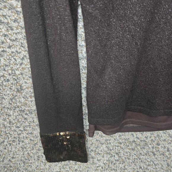Talbots Top Womens Small Brown Sequined Knit V-Neck Long Sleeve Casual Ladies - Picture 3 of 7